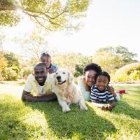 Family in their yard